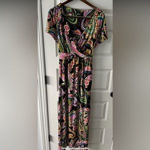 AGB Colorful Maxi Dress Size 18W Stretch Tie back short sleeve Poly& spandex